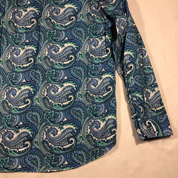 Alan Flusser Shirt Mens XXL Paisley Print Button Down Shirt Casual Contrast Cuff - Picture 11 of 14